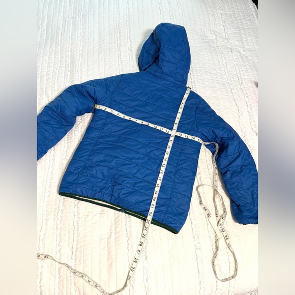 Land's End Sherpa Lined Winter Jacket Boys Size Medium 10-12 Blue Cream Hood - Picture 3 of 3